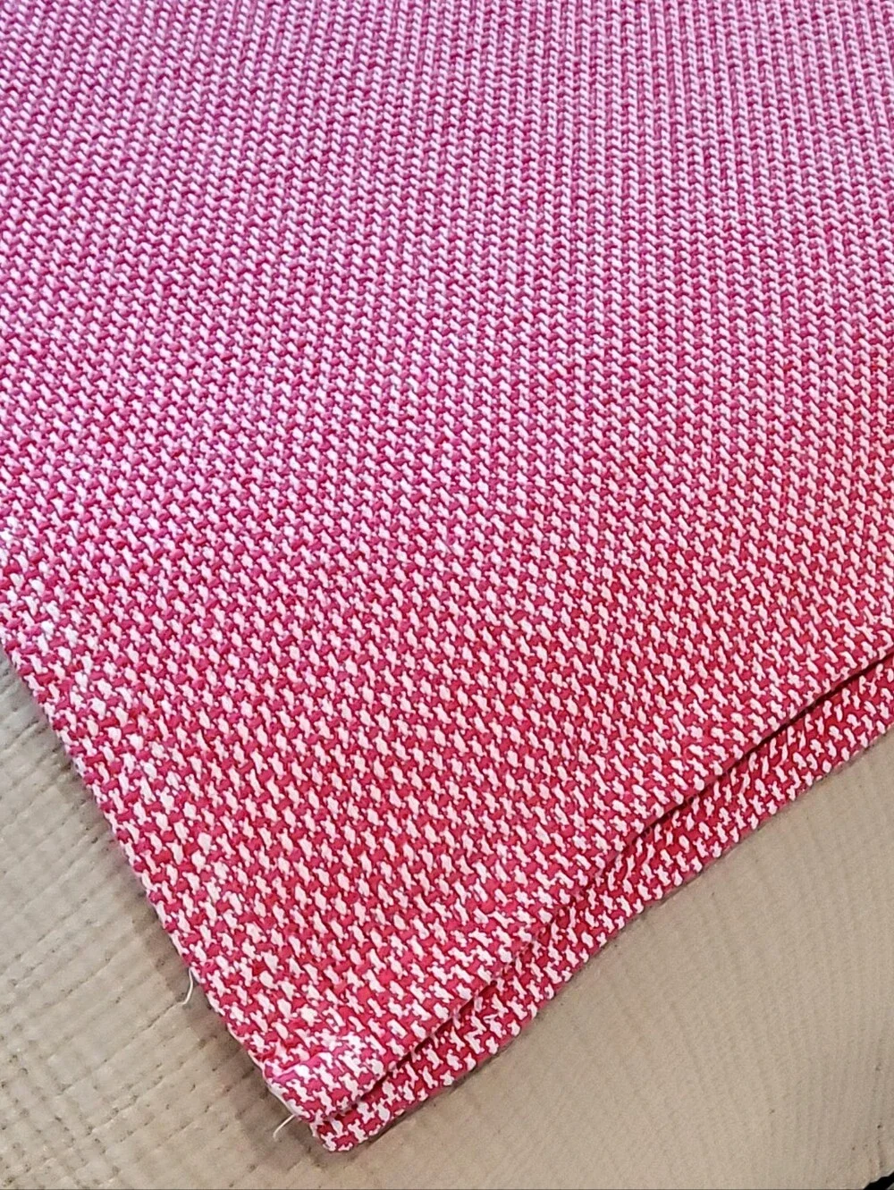 Pottery Barn Teen Organic Cotton Pink White Basketweave Blanket Full/Queen EUC